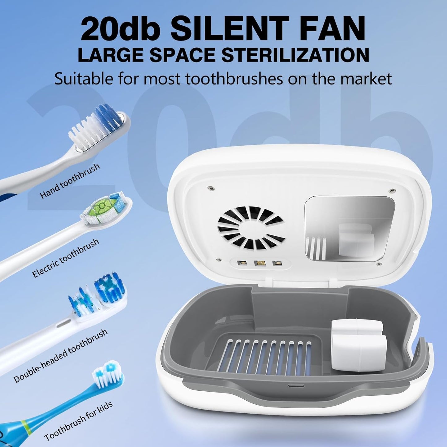 Toothbrush Covers Case and Holder with Light,Toothbrush San Itizer Cover with Holder, Rechargeable Portable Toothbrush Cleaner Case, Toothbrush Box Fan with Dryer