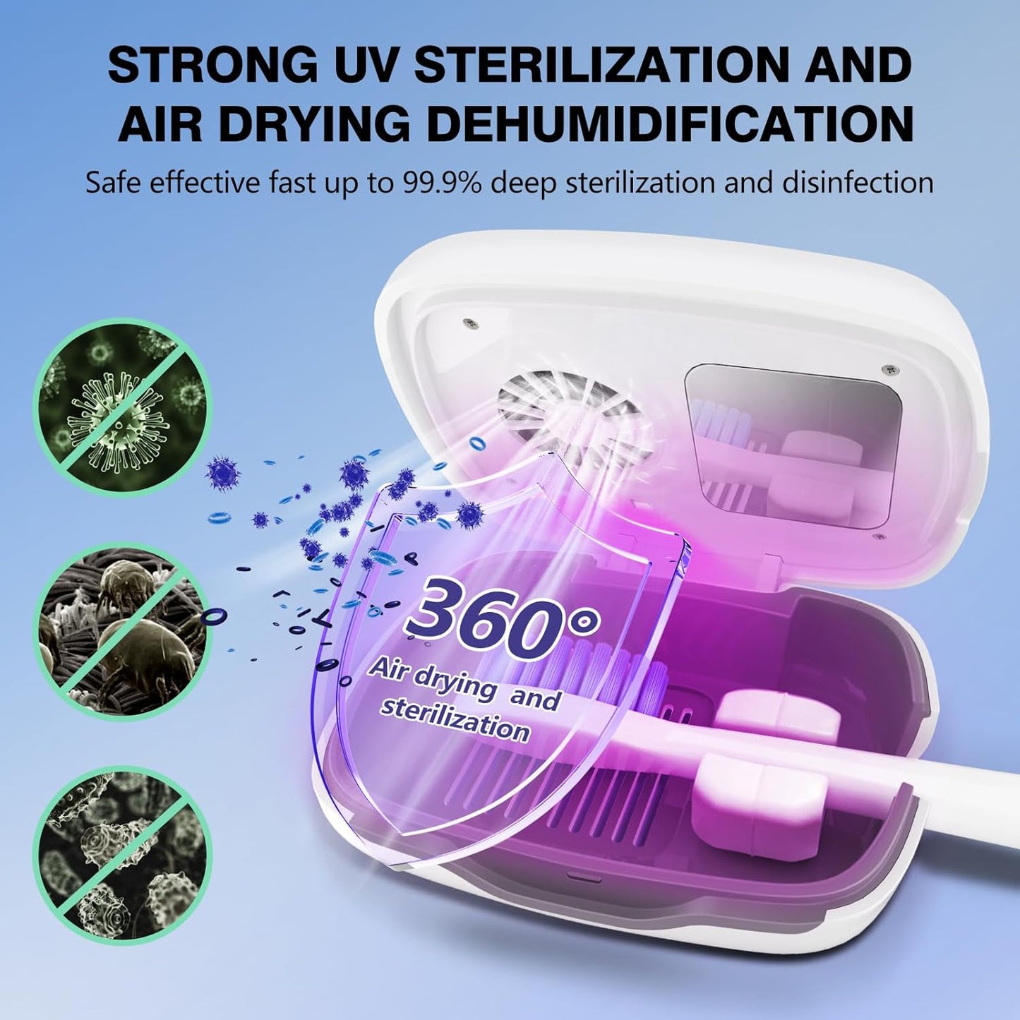 Toothbrush Covers Case and Holder with Light,Toothbrush San Itizer Cover with Holder, Rechargeable Portable Toothbrush Cleaner Case, Toothbrush Box Fan with Dryer