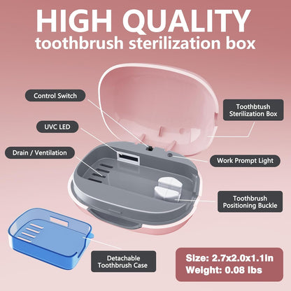 Toothbrush Covers Case San Itizer and Holder with Light,Toothbrush Covers with Holder, Rechargeable Portable Toothbrush Cleaner Case（Pink）