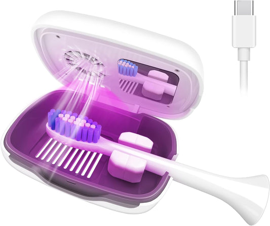 Toothbrush Covers Case and Holder with Light,Toothbrush San Itizer Cover with Holder, Rechargeable Portable Toothbrush Cleaner Case, Toothbrush Box Fan with Dryer